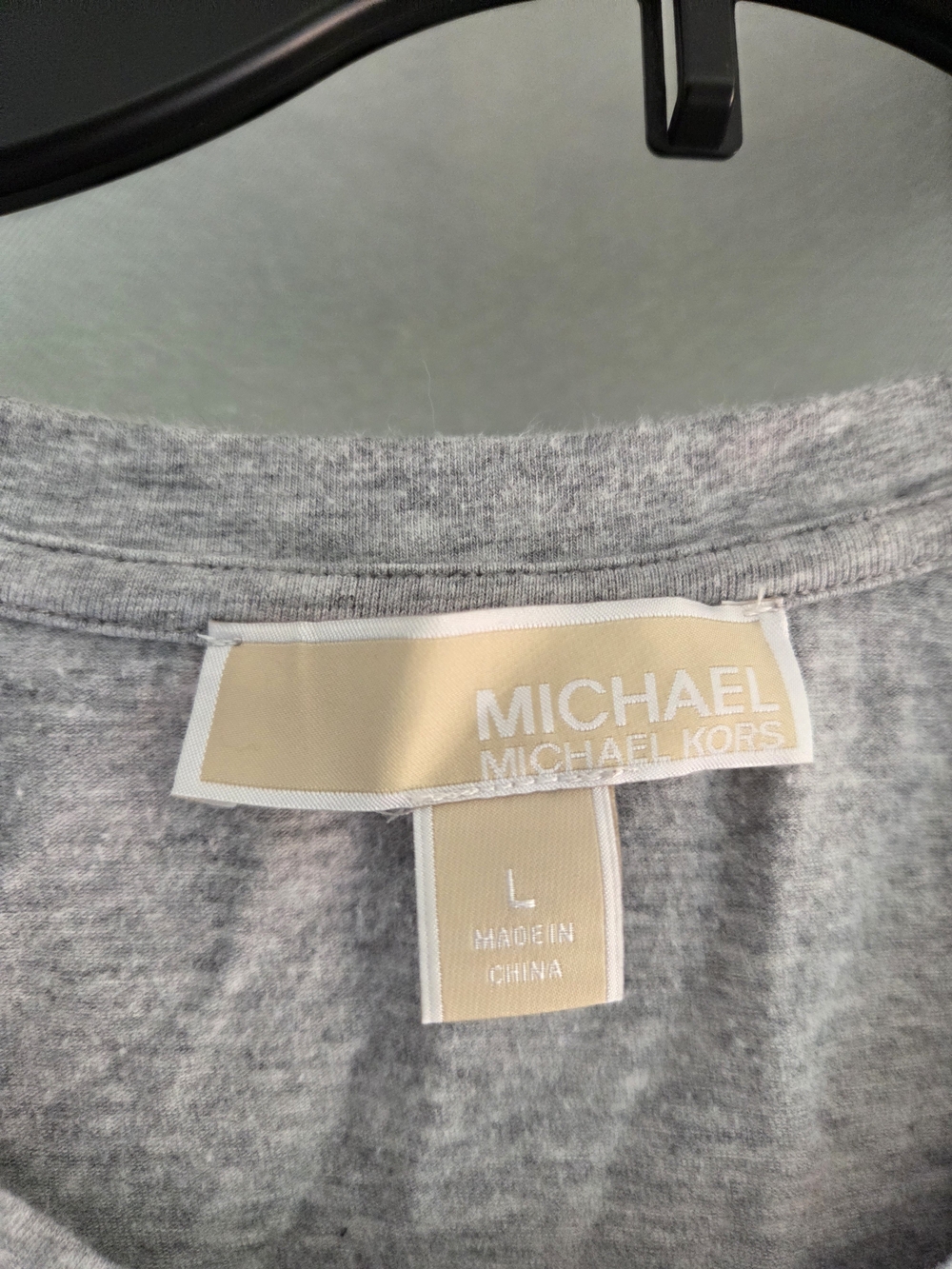 MICHAEL KORS Heather Gray Rhinestone Bling MK Logo T-Shirt - Size L - Picture 4 of 5